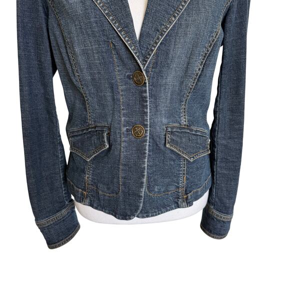 W Work to Weekend Denim Blazer 8 Cotton Stretch Pockets Nautical Buttons Classic - Picture 3 of 9